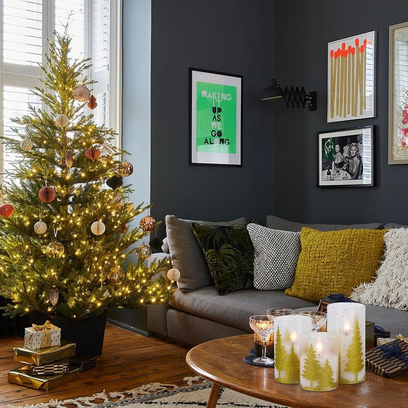 DRomance Christmas Tree Glass Flameless Candles with Remote Timer Battery Operated Real Wax 3D Wick LED Flickering Pillar Candles Christmas Holiday Decor(Gold, 3 x 4,5,6 Inch) - Image 5